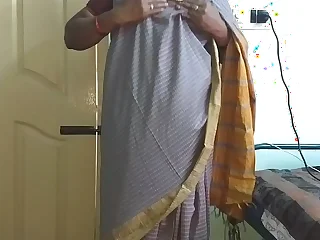desi  indian tamil telugu kannada malayalam hindi horny most important wed vanitha wearing grey unfairly saree  showing big titties and shaved pussy press hard titties press bite scraping pussy masturbation